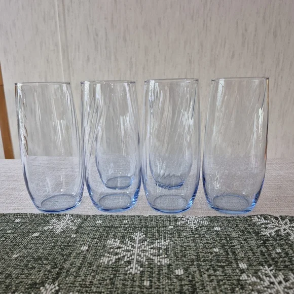 Vtg Set Of Six (6) Libby Misty Blue Optic Swirl Glasses 17oz. - Picture 2 of 4